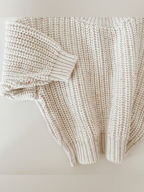 Oat Co 100% cotton  speckled cream Chunky Knit Sweater 0/6 Months